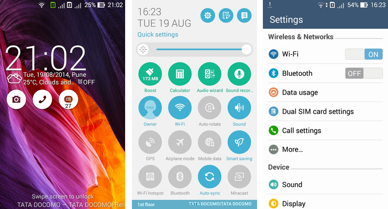 Asus Zenfone 4 UI - Lock Screen, Notifications Bar & Settings Menu