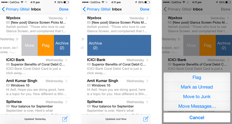 Apple iOS 8 Mail Actions