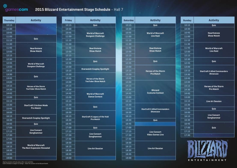 bilzzard gamescom 2015 schedule
