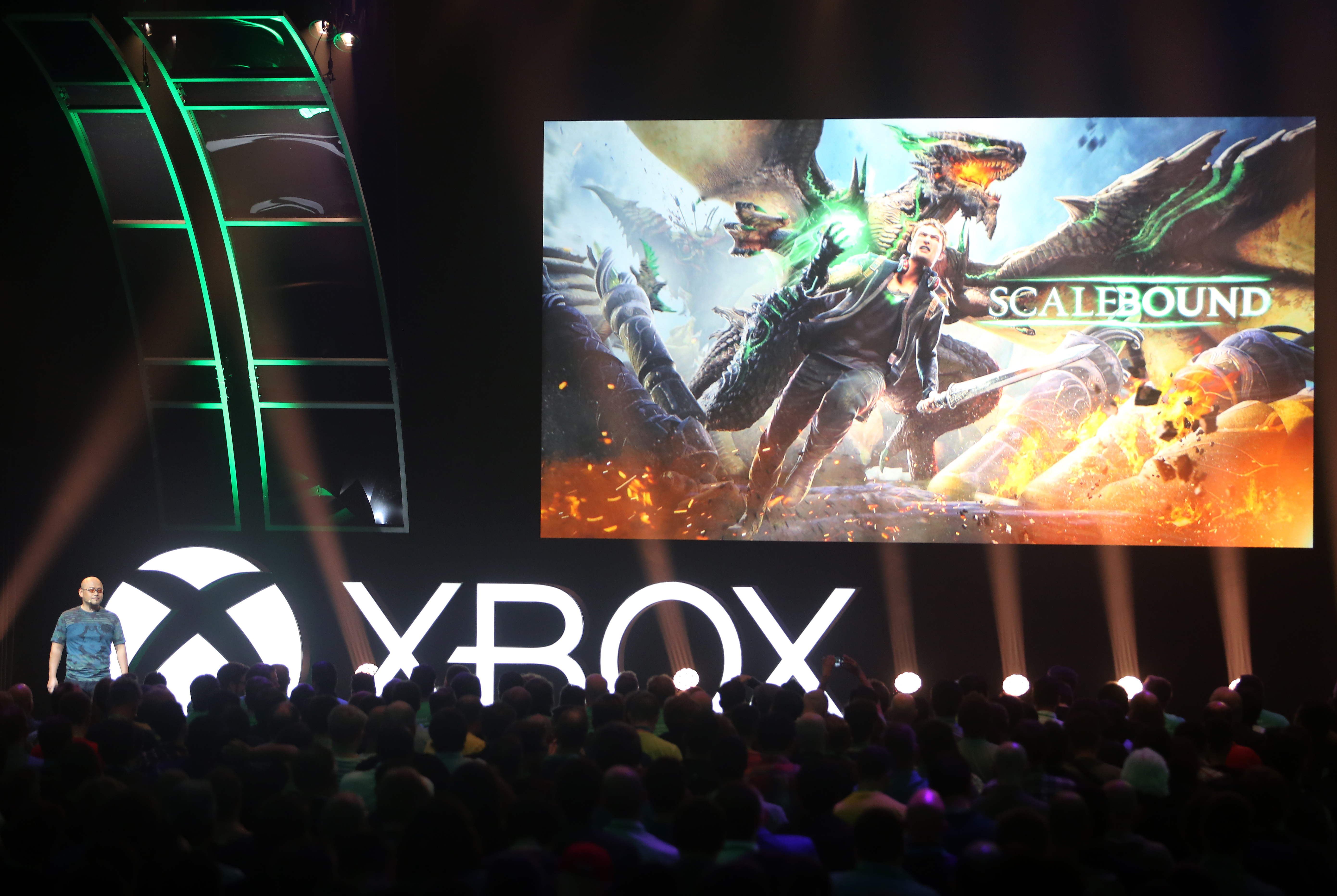 Hideki Kamiya, Game Director, PlatinumGames, at the Xbox gamescom 2015 Briefing on Tuesday, 4 August 2015 in Cologne, Germany. (Photo by Juergen Schwarz for Microsoft)