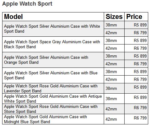 apple watch sport prices sa