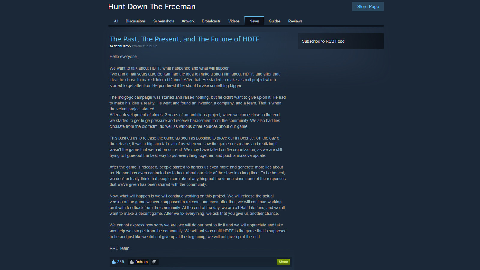 hunt down the freeman steam update