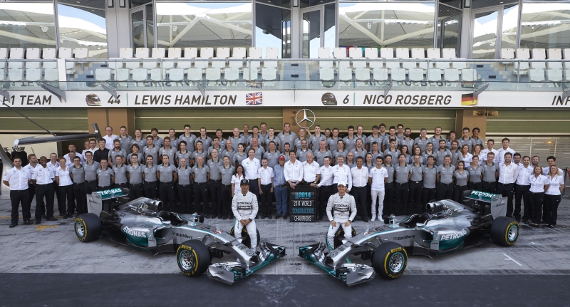 Mercedes GP W05 Hybrid team photo 2014
