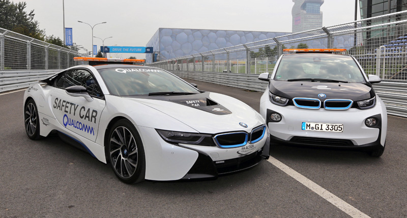 Beijing (CN), 12th September 2012. FIA Formula E Championship. BMW i8 Safety Car, BMW i3 Safety Car. This image is copyright free for editorial use © BMW AG (09/2014).