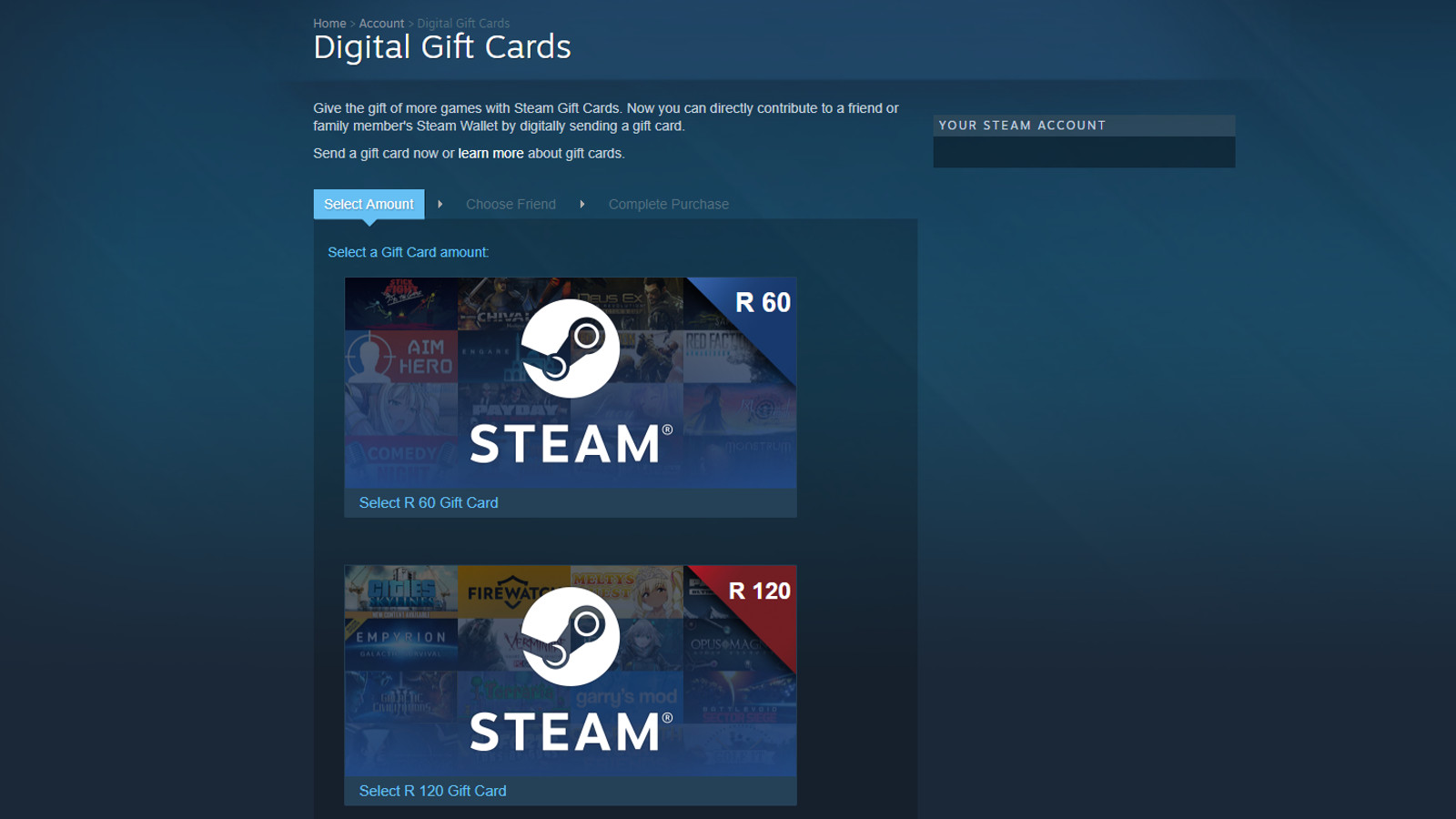 Steam digital deals gift card