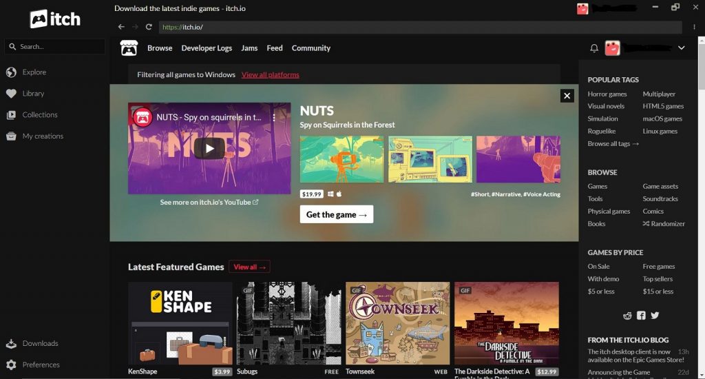 itch.io Epic Games Store launcher indie